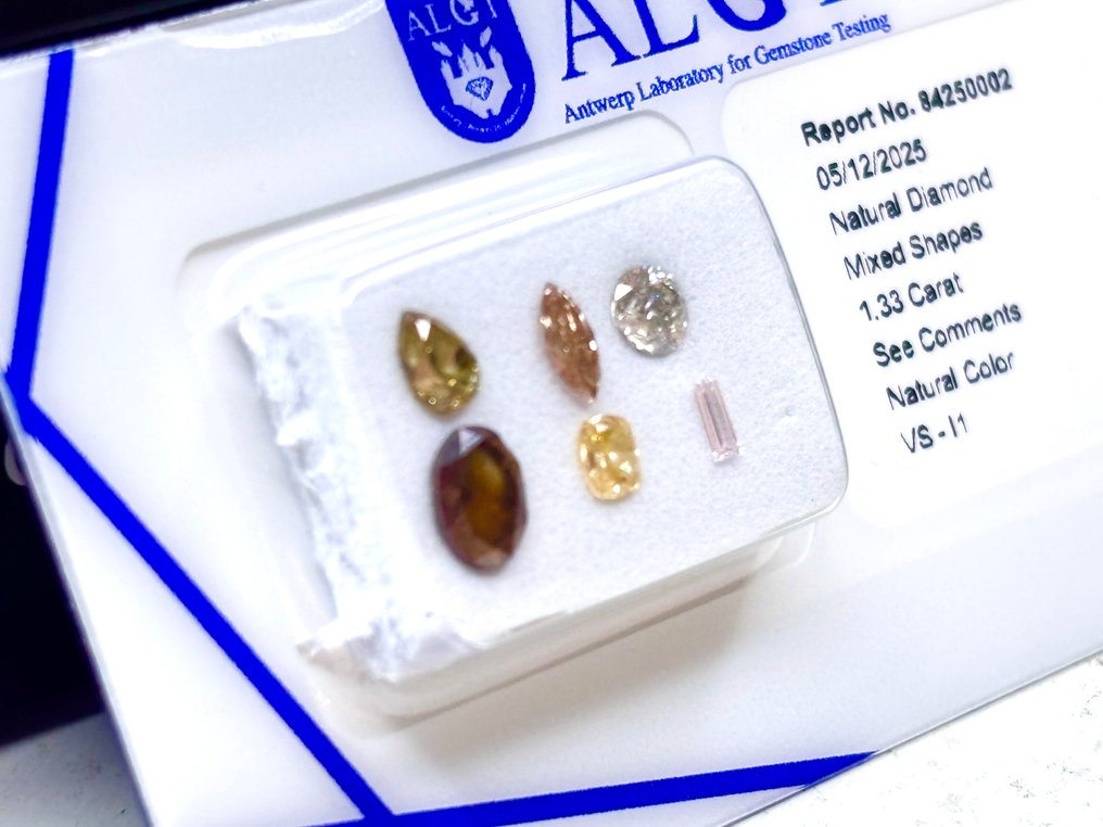 没有保留价 - 6 pcs 钻石  (天然色彩的)  - 1.33 ct - 混合形状 混合色彩 - VS1 轻微内含一级, I1 内含一级 - 安特卫普宝石检测实验室（ALGT） #3.2