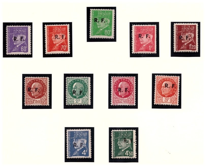 France 1944 - Complete series of Liberation stamps from Bordeaux, Type III featuring Marshal Pétain, and new tax - Limité , Yvert n°1 à 11 (Petain) & n°12 à 18 (Taxe)  Voir photos & déscriptif // Forte cote Mayer #1.0