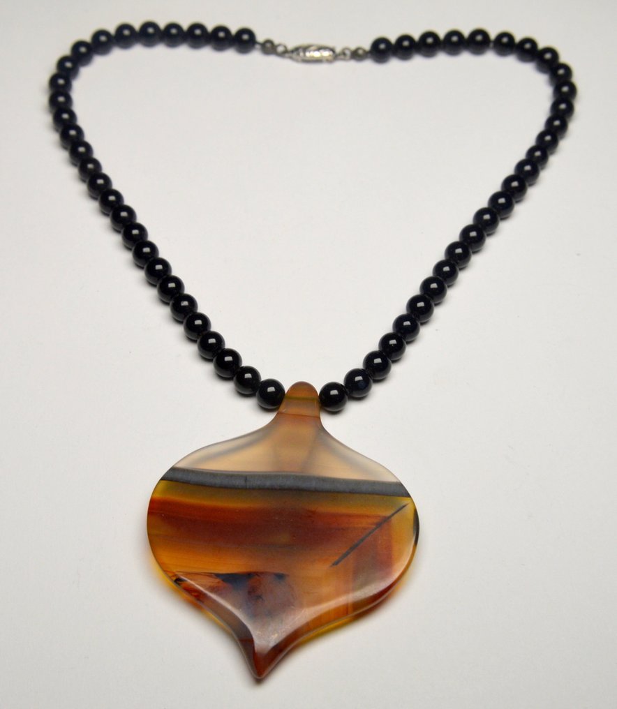Onyx - 835 Silver - 26,5g - Necklace - Agate Pendant #1.0