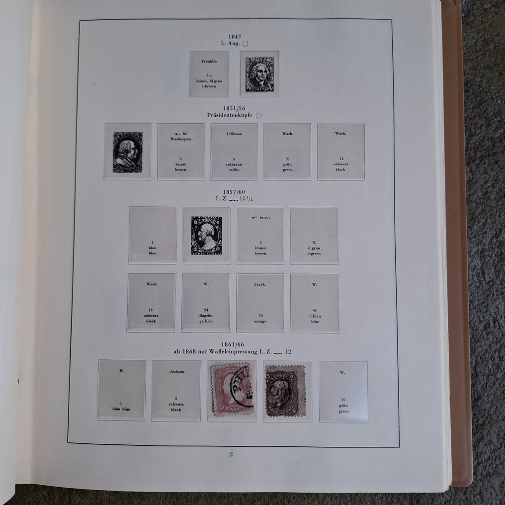 美國 1860/1975 - 集邮邮票/块，主要为盖销邮票/未使用新邮，装订在旧预印封面中。 #3.2