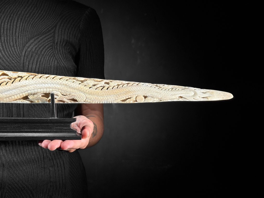 无底价，精细雕刻、包浆的剑鱼吻部，龙凤图案 喙 - Xiphias Gladius - 13 cm - 76 cm - 6 cm- 非《瀕臨絕種野生動植物國際貿易公約》物種 -  (1) #3.2