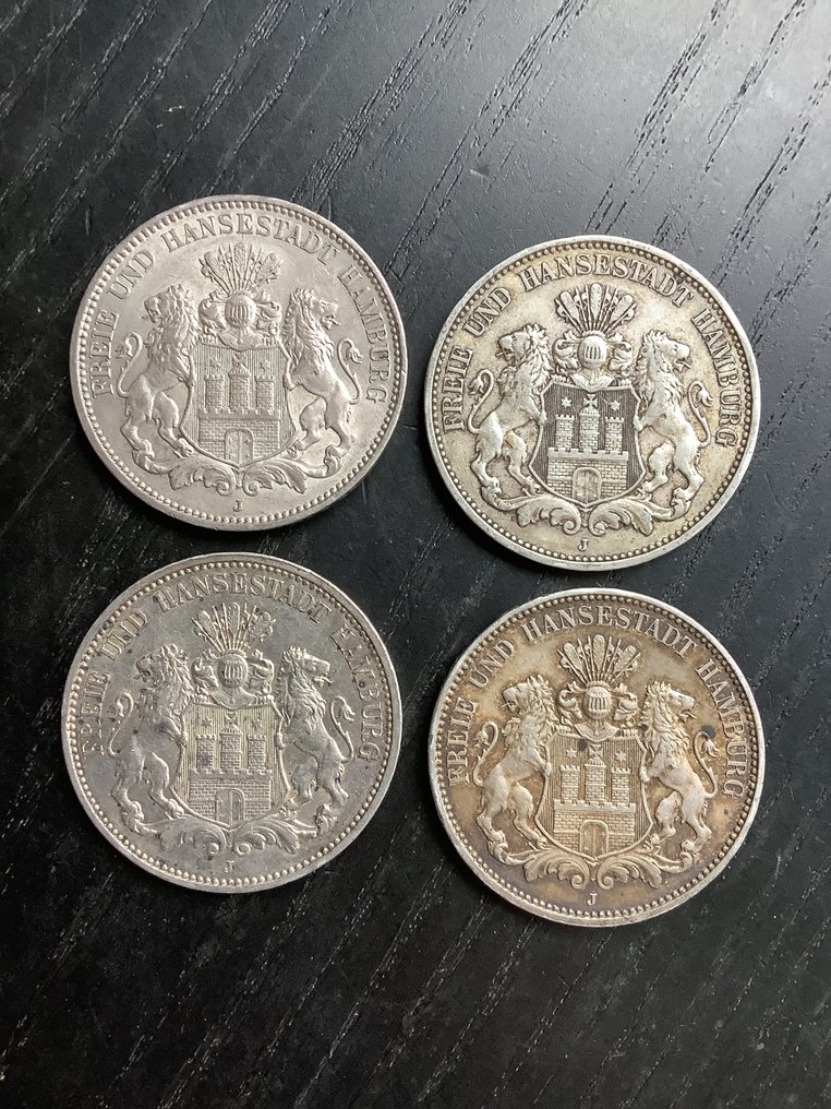 Germany, Empire 3 Mark 4x 1908/1914 Hamburg  (No reserve price) #1.0