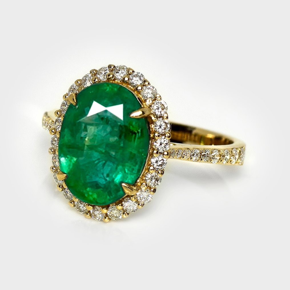 χωρίς τιμή ασφαλείας - Δαχτυλίδι - 14 καράτια IGI 3.53 ct Ζάμπια Έντονο Πράσινο, Κίτρινο χρυσό - 4.08ct. tw. Σμαράγδι - Διαμάντι #2.1