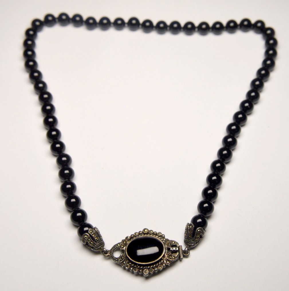 Onyx - 925 Silver - 47,1g - Necklace - Art Deco #1.0