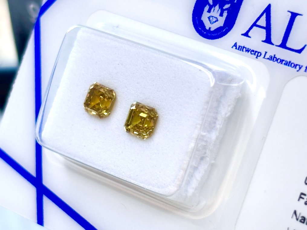 2 pcs 钻石  (天然色彩的)  - 0.90 ct - 方形 - Fancy vivid 似橙色 黄色 - VS1 轻微内含一级 - 安特卫普宝石检测实验室（ALGT） #4.3