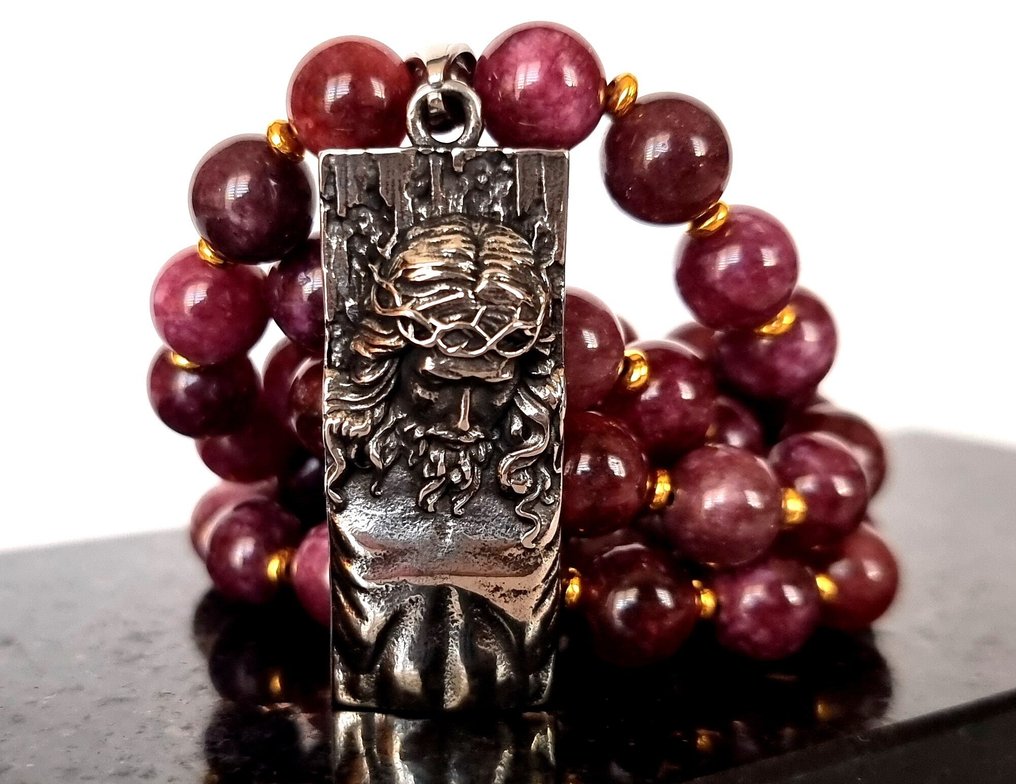 石榴石 - 坎蒂耶尔 - 基督教 - 吊坠 - 耶稣基督的面容 - 体现信仰、爱与精神 - 吊墜頸鏈 #1.0