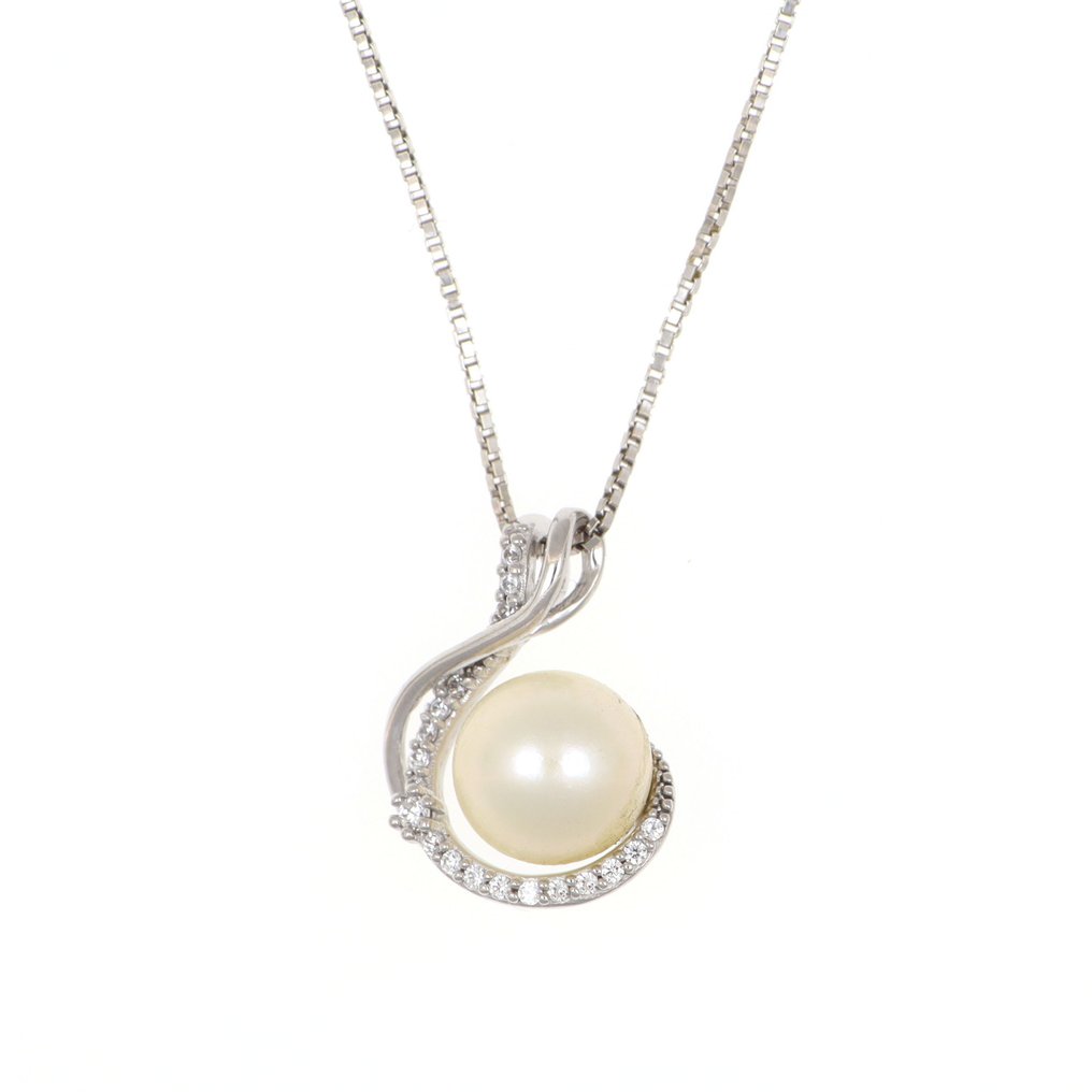 没有保留价 - 吊坠项链 - 18K包金 白金 珍珠 #1.0