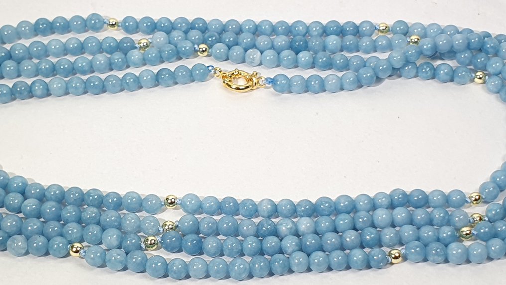 天然海蓝宝石 - AAAA++ - 超长 - 神圣保护 - 925纯银镀金扣 - 项链 #4.3