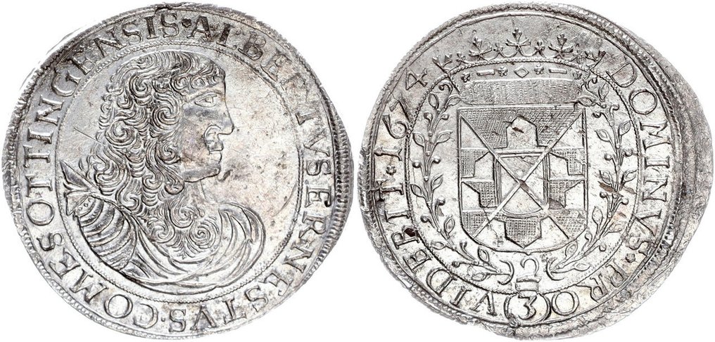 Γερμανία, Öttingen. Albrecht Ernst 1659-1683. Gulden (60 Kreuzer) 1674. Äußerst seltenes Prachtexemplar #2.1