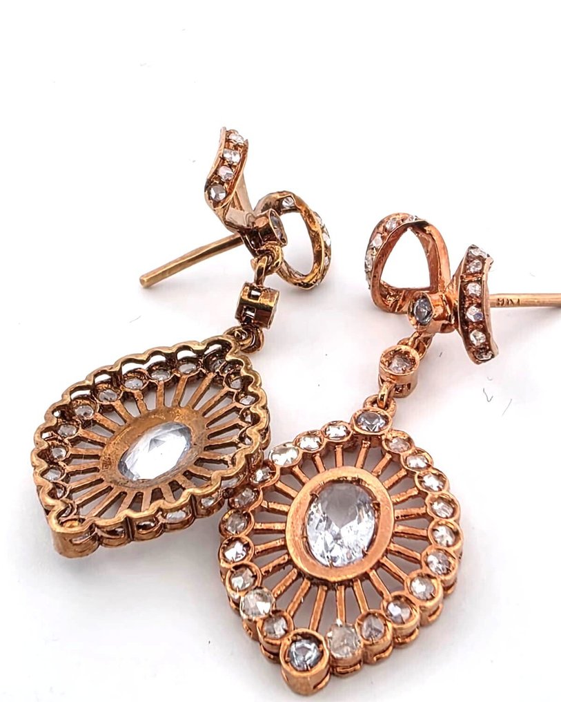 χωρίς τιμή ασφαλείας - Σκουλαρίκια - 9 kt. Ροζ χρυσό, Ασημί Τοπάζιο - Διαμάντι #2.1