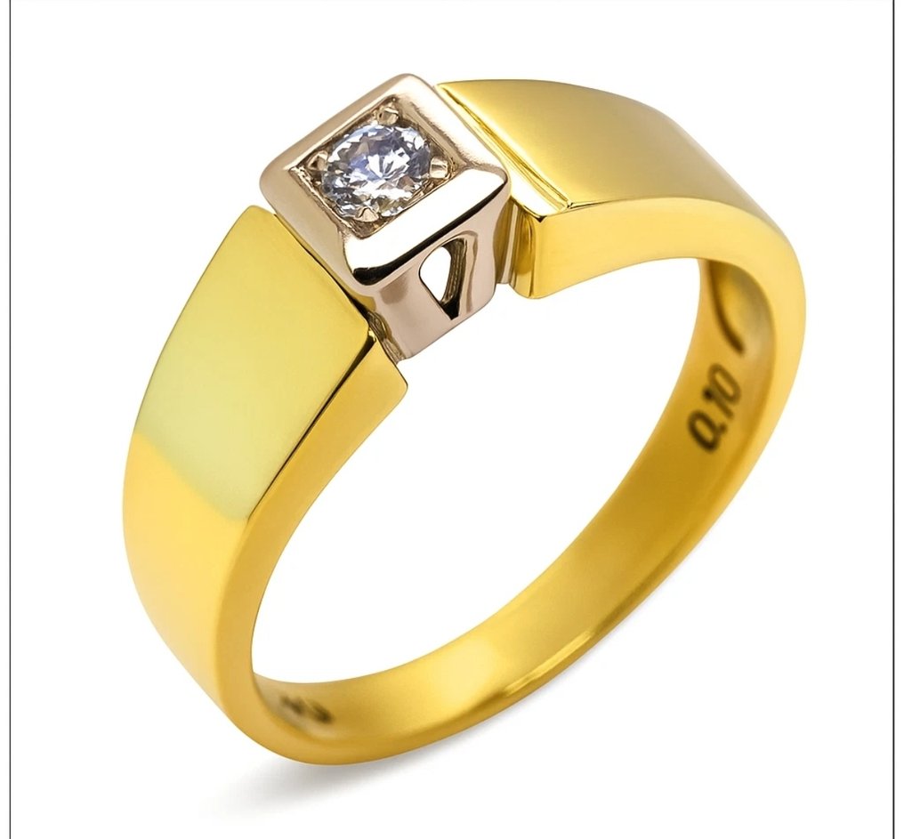 Bague - 14 carats Or jaune, Or blanc - 0.10ct. tw. Diamant (Naturelle) - Certificat Unikat Bicolor #1.0