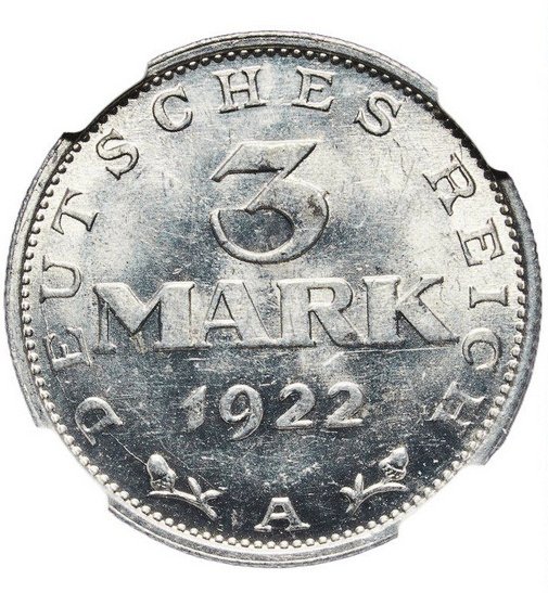 Germany, Weimar Republic 3 Mark 1922 - NGC MS63 #1.0