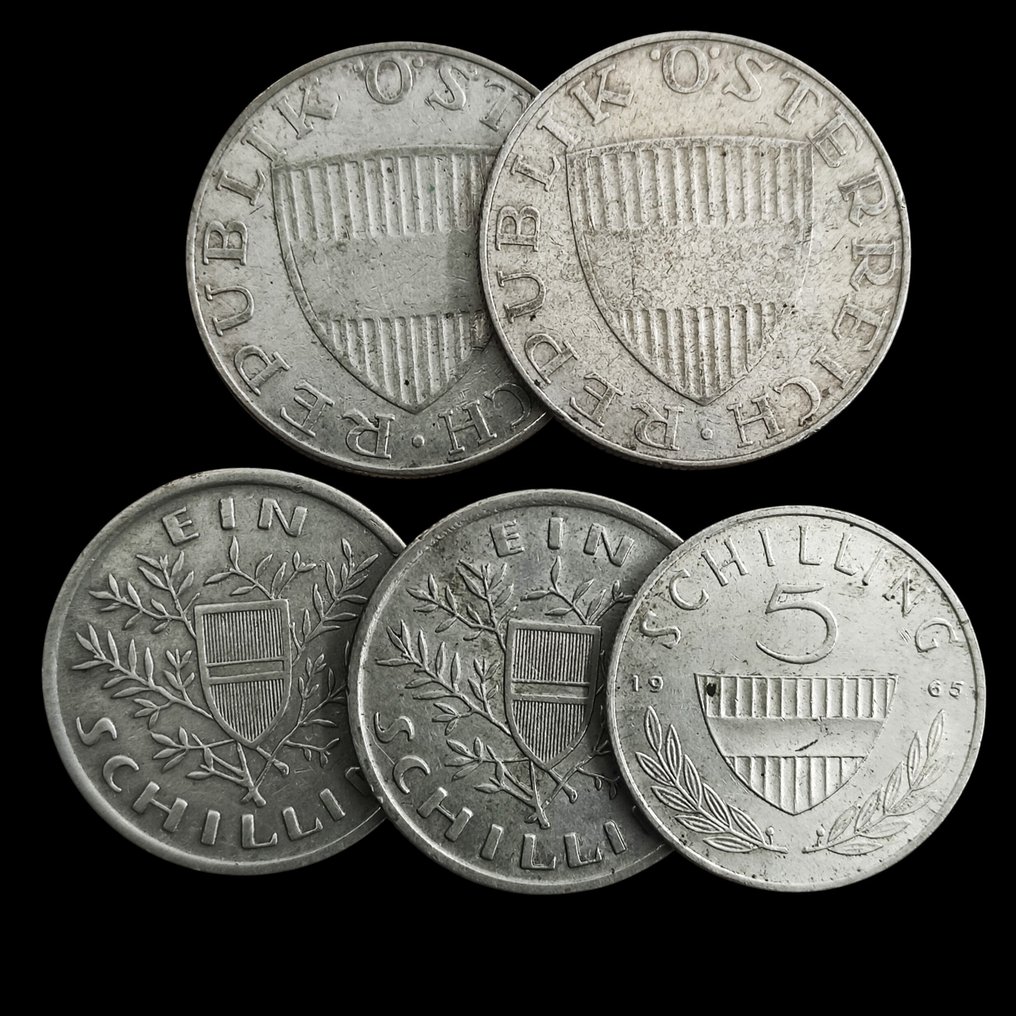 Oostenrijk. Lot of 5 coins: 1, 5, 10 Schilling 1925/1965  (Zonder minimumprijs) #1.0