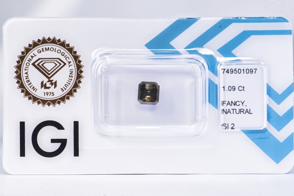 Ei pohjahintaa - 1 pcs Timantti (Luonnonvärinen) - 1.09 ct - Smaragdi - Fancy deep Vihertävä, Rusehtava Keltainen - SI2 - Kansainvälinen gemologinen instituutti (IGI) - VG VG #1.0