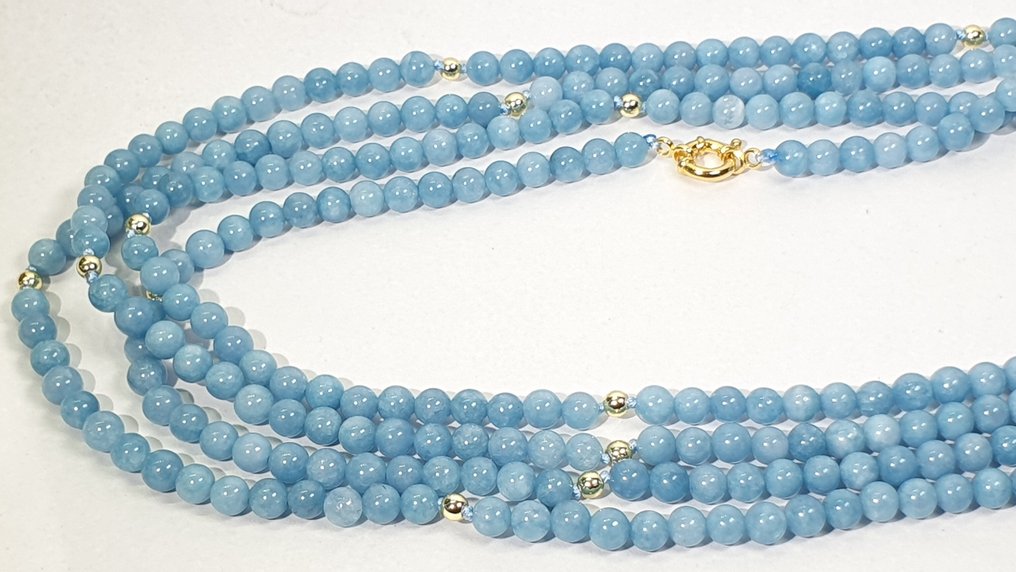 天然海蓝宝石 - AAAA++ - 超长 - 神圣保护 - 925纯银镀金扣 - 项链 #3.2