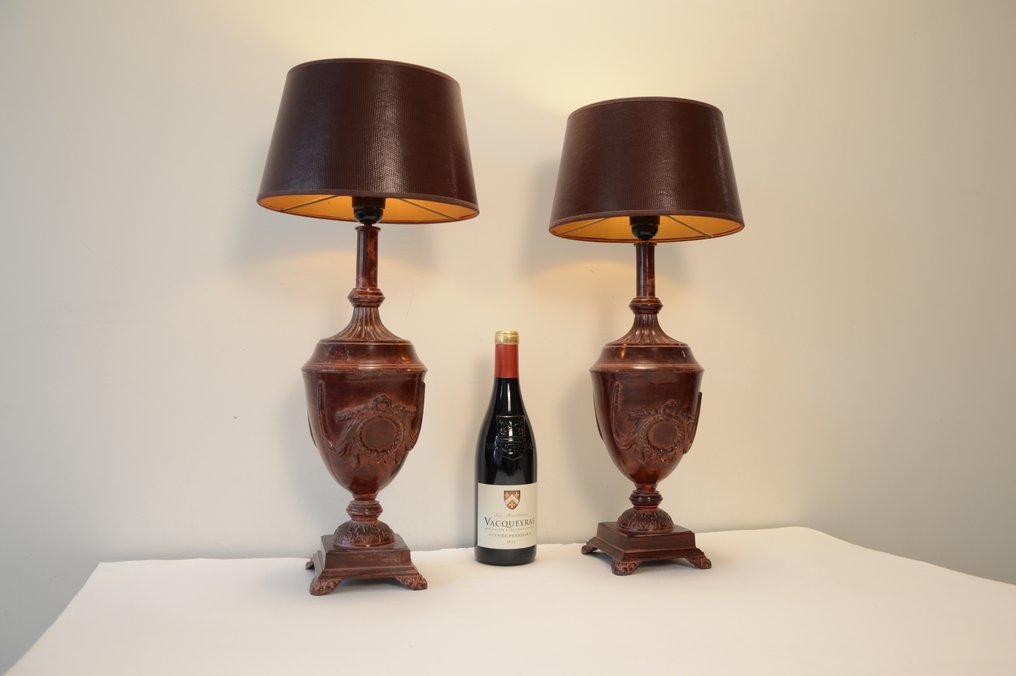 Επιτραπέζιο φωτιστικό (2) - Ζεύγος βαριών επιτραπέζιων λαμπών σε στιλ Αυτοκρατορίας - ψεύτικο δέρμα #2.1