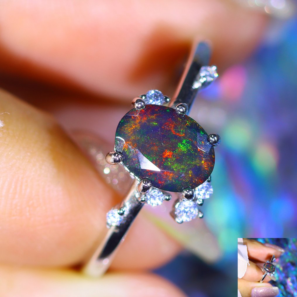 Fără preț de rezervă - Inel Argint -  9.75ct. tw. - Natural AAA Black Opal #1.0
