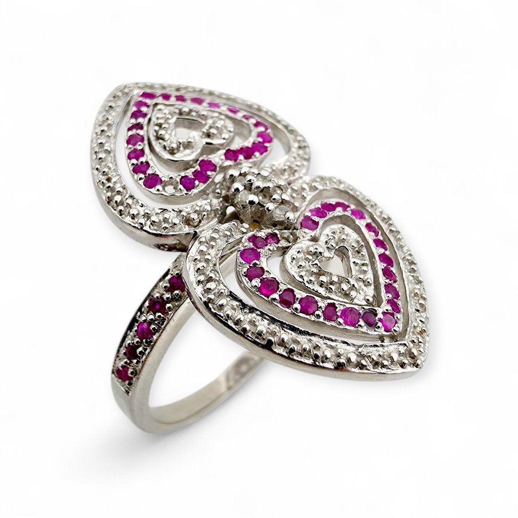 Sin precio de reserva - Anillo Plata - Ruby, Diamond (Certified) #1.0