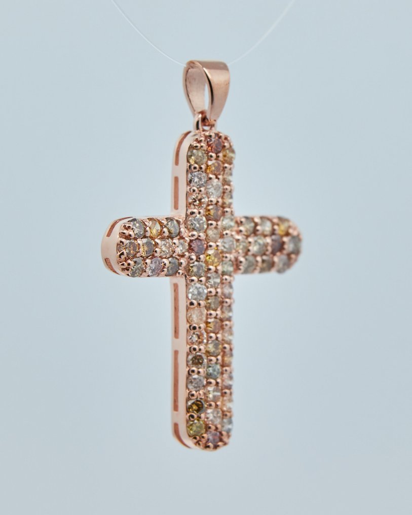 没有保留价 - 吊坠 - 14K包金 玫瑰金 -  0.60ct. tw. 钻石 (经彩色处理) #1.0