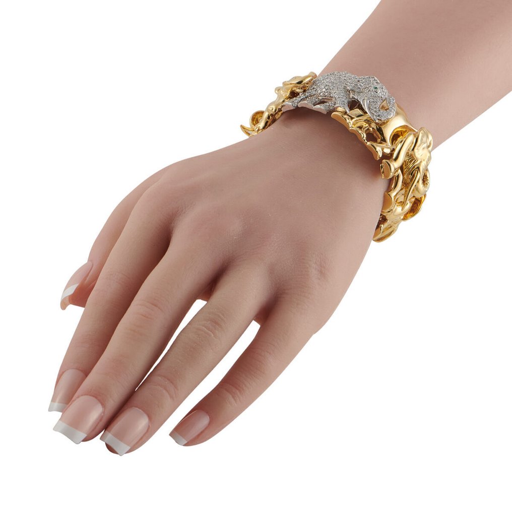 手鈪 - 18 克拉 18K白金和黄金钻石大象手链，重2.90克拉, 白金, 黃金 -  2.90ct. tw. #1.0