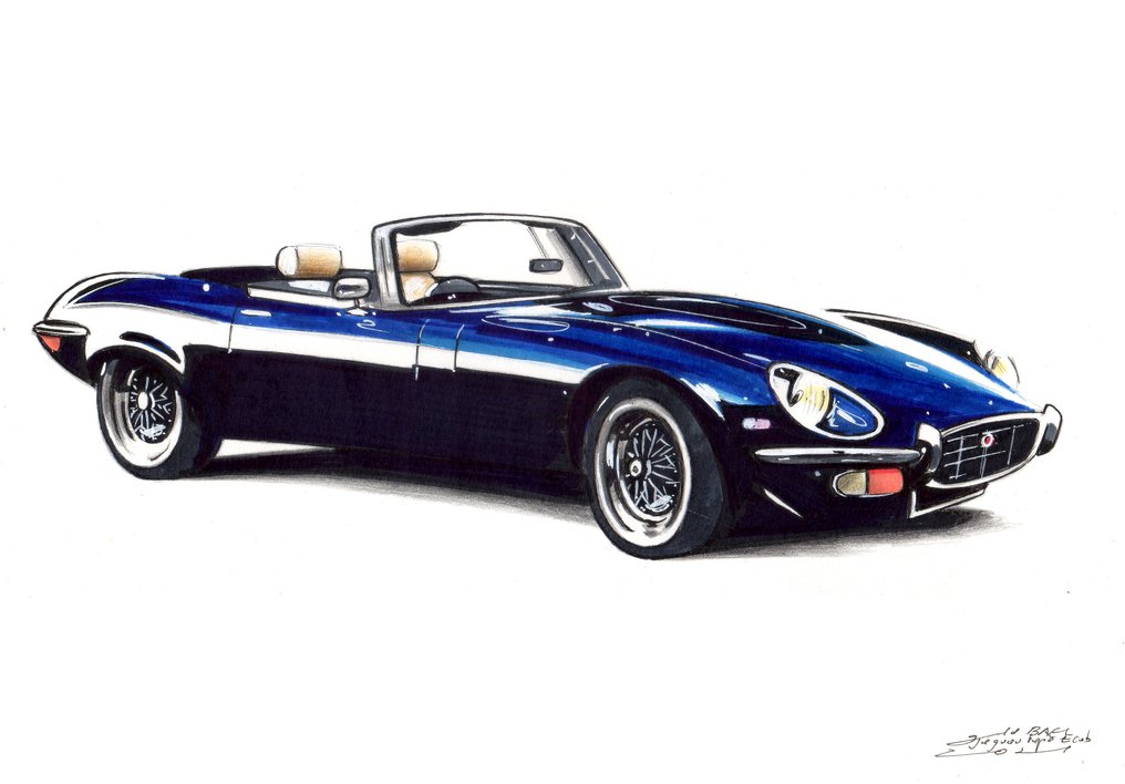 original drawing - Jaguar - Jaguar Type E Cabriolet - Baes gerald - 2021 #1.0