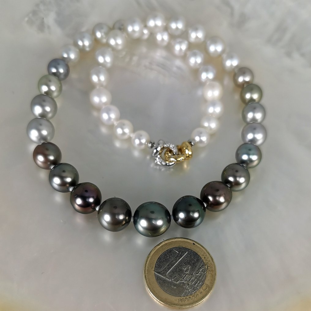 Κολιέ - 18 καράτια Κίτρινο χρυσό Μαργαριτάρι - Μαργαριτάρι - Tah-Akoya Ø7x12MM διαμάντι #4.3