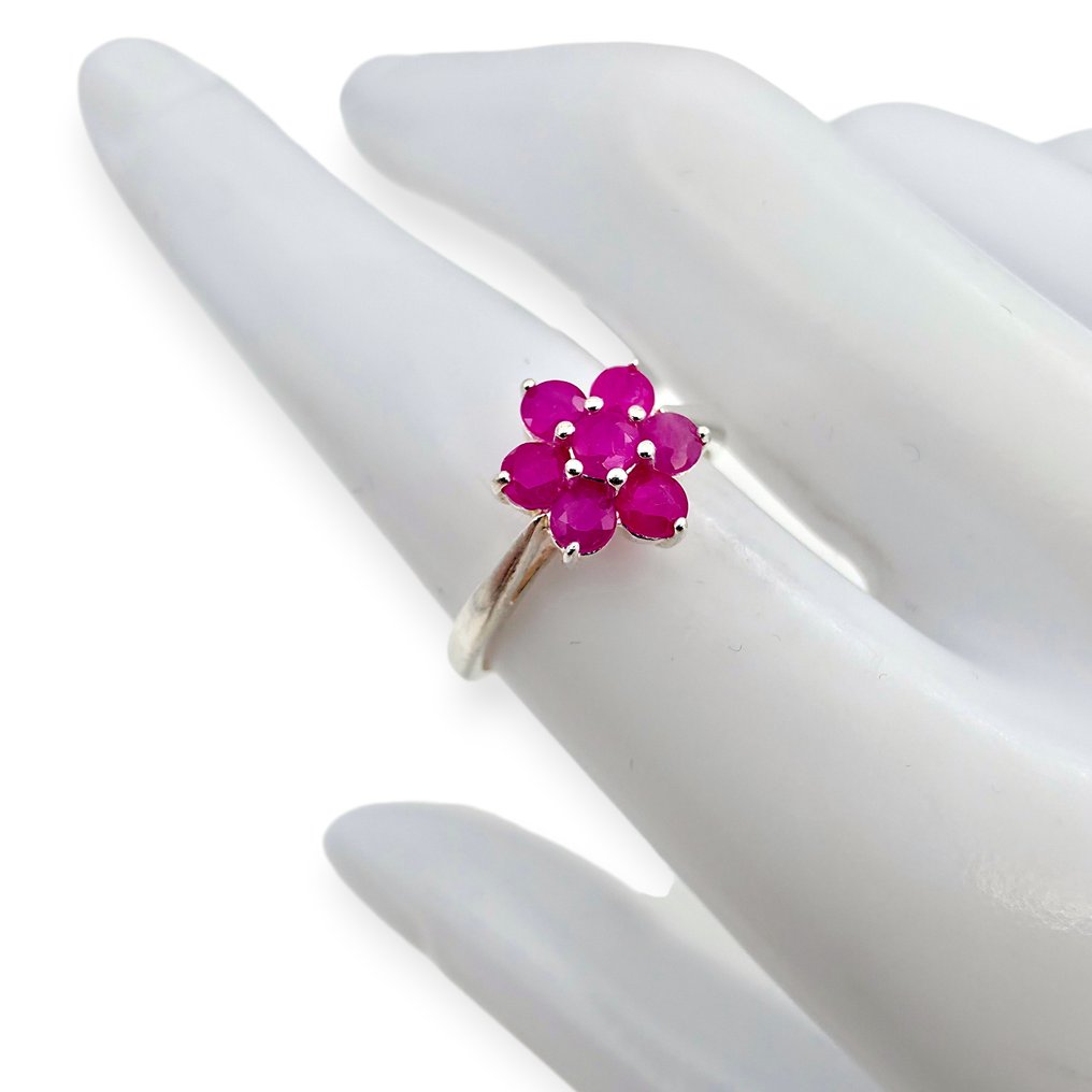 Ei pohjahintaa - Sormus Hopea - Ruby (Certified) #4.3