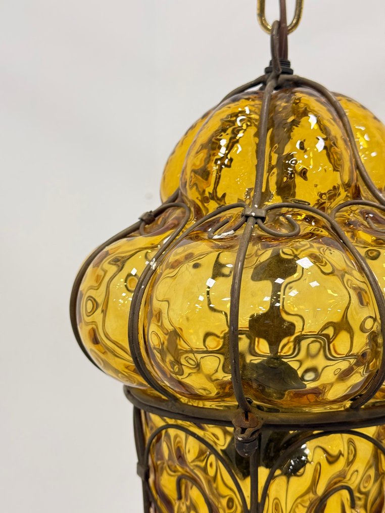 Hängelampe - Glas, Eisen - Bernsteinfarbenes, geblasenes Glas #3.2