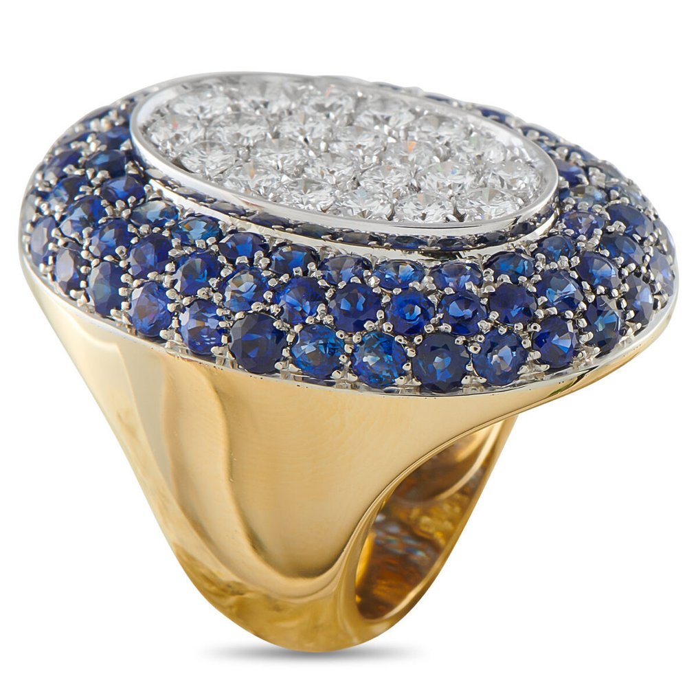 Δαχτυλίδι - 18 καράτια Δαχτυλίδι από λευκό χρυσό 18K με διαμάντι 2.25ct και ζαφείρι., Λευκός χρυσός -  11.15ct. tw. #1.0