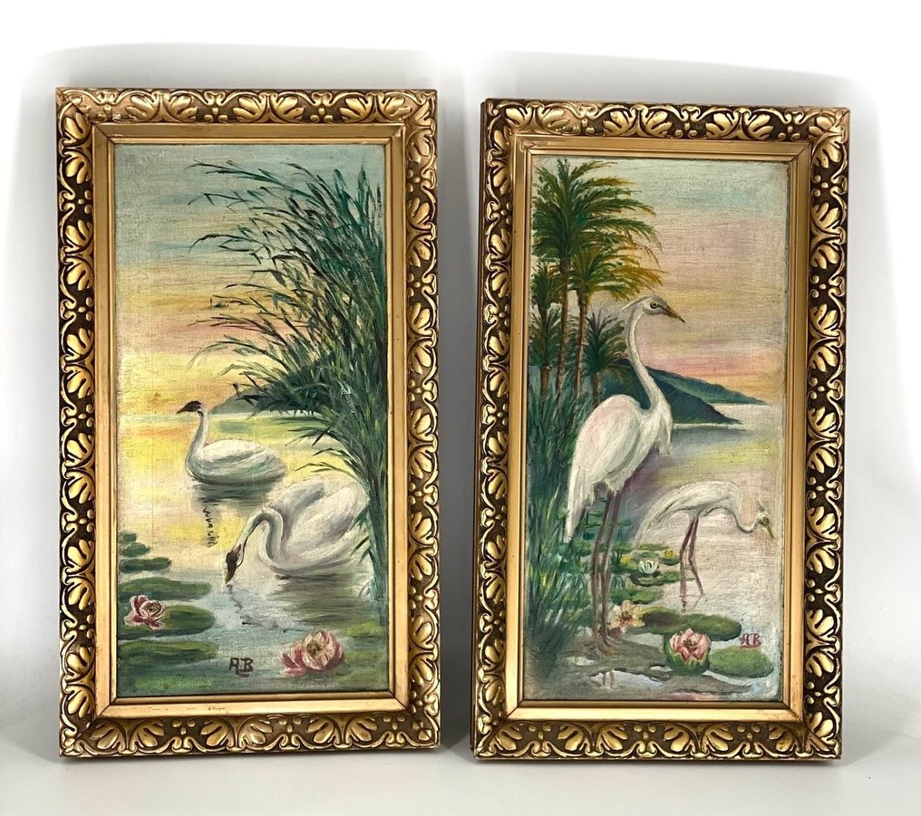 2 schilderijen op doek - Kraanvogels #1.0