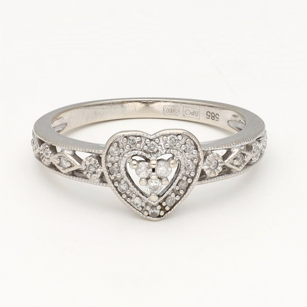 Ring - 14 kt Vittguld -  0.13ct. tw. Diamant (Natural)  #1.0