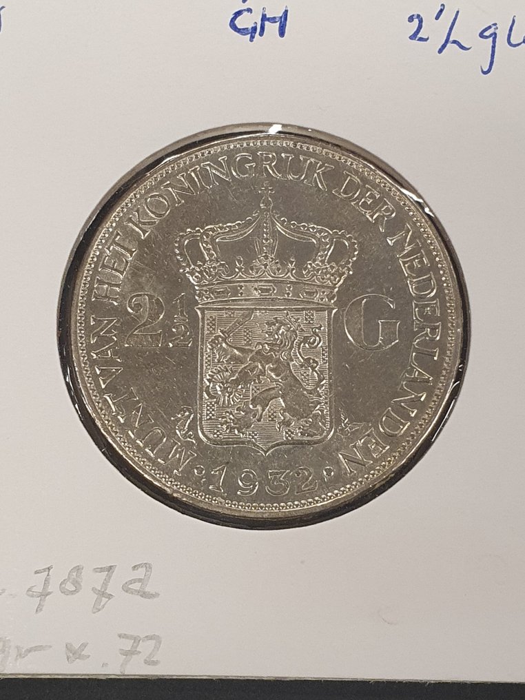 Ολλανδία. Wilhelmina. 2 1/2 Gulden 1932b (Grof Haar)  (χωρίς τιμή ασφαλείας) #1.0