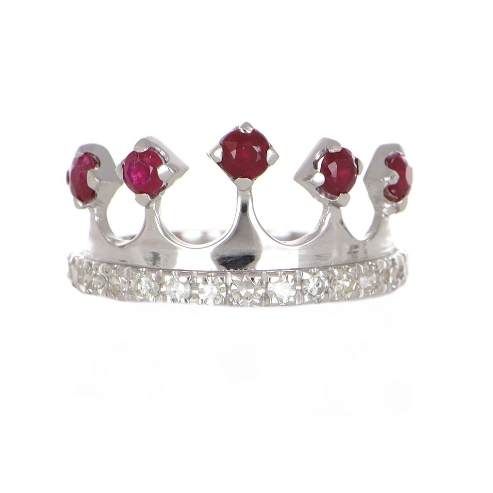 No reserve price - Necklace with pendant - 18 kt. White gold Ruby - Diamond #1.0