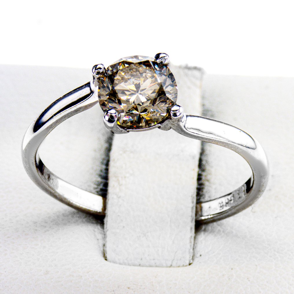 Sem preço de reserva - Anel de noivado - 14 K Ouro branco - 1.01ct. tw. Diamante (Colorido natural) #1.0