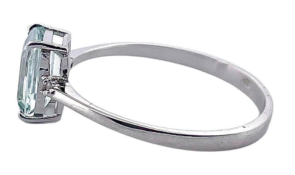 没有保留价 - 戒指 - 18K包金 白金 海蓝宝石 - 钻石 #4.3