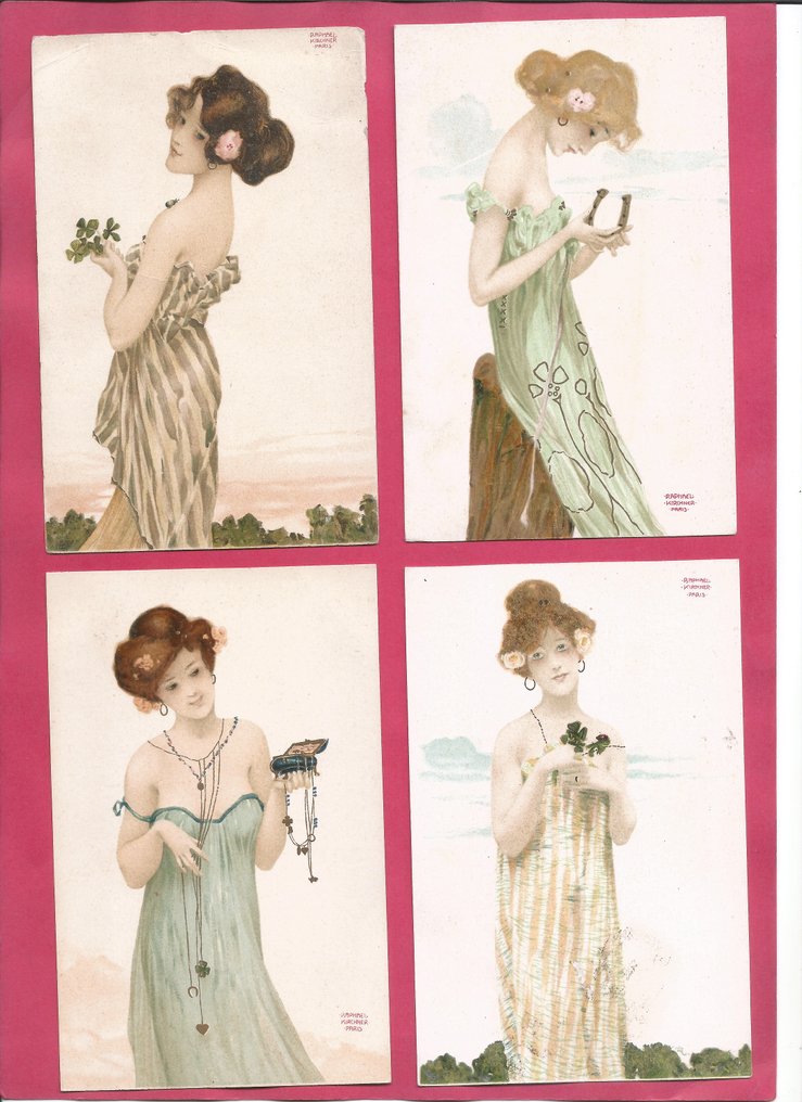 拉斐尔·基尔希纳 - 新艺术运动：(4件作品) E.23.《带有幸运符的女孩》#3。 - 明信片 - 1902-1902 #1.0