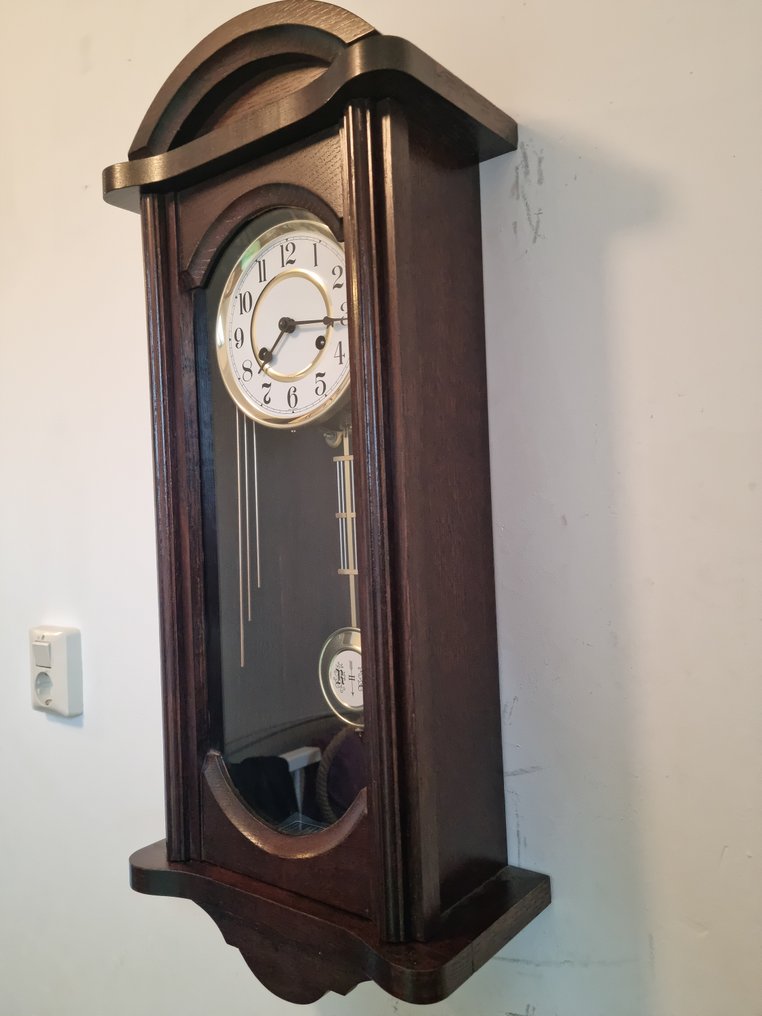 Ορθογώνιο ρολόι τοίχου - Franz Hermle & Sohn -   Ξύλο, Ορείχαλκος - 1980-1990 #2.1