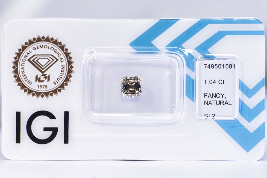 Fără preț de rezervă - 1 pcs Diamant  (Colorat natural)  - 1.04 ct - Smarald - Fancy verzui Gri - SI2 - IGI (Institutul gemologic internațional) - VG #1.0