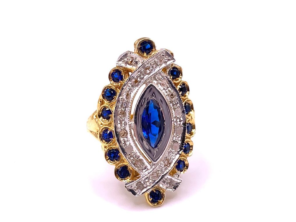 沒有保留價 - Cocktail戒指 - 9 節 黃金, 銀 藍寶石 - 藍寶石 - Diamanti #4.3