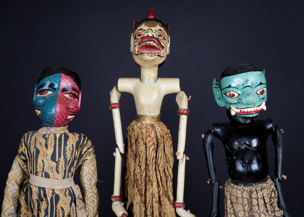 3 Wayang Golék poppen - Μπούτα Τερόνγκ, Χανόμαν, Μπούτα Χιουά - Java - Ινδονησία  (χωρίς τιμή ασφαλείας) #1.0