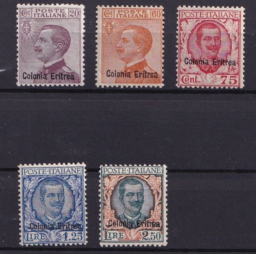 Olasz Eritrea 1928/1929 - Olaszország bélyegzők, felülnyomva 'Colonia Eritrea' felirattal, nn.123/127.MNH**. Spl. Katalógus - Sassone s.26 #1.0