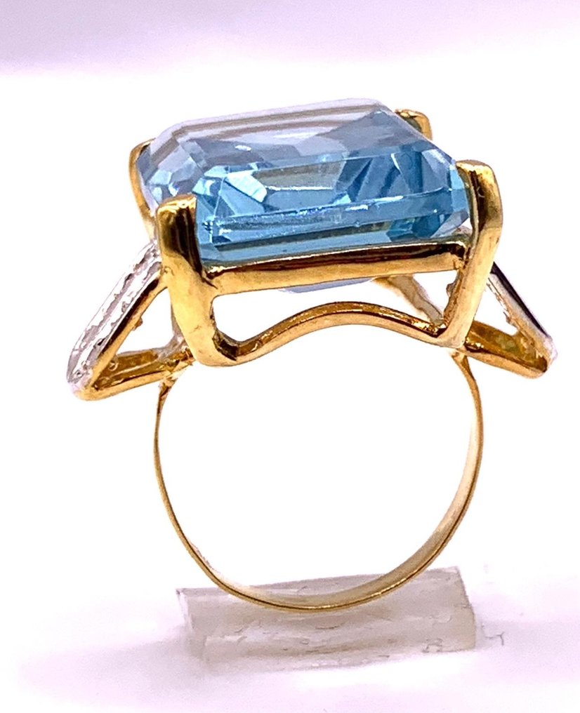 χωρίς τιμή ασφαλείας - Statement δαχτυλίδι - 9 kt. Κίτρινο χρυσό, Ασημί Ακουαμαρίνης - Διαμάντι #2.1