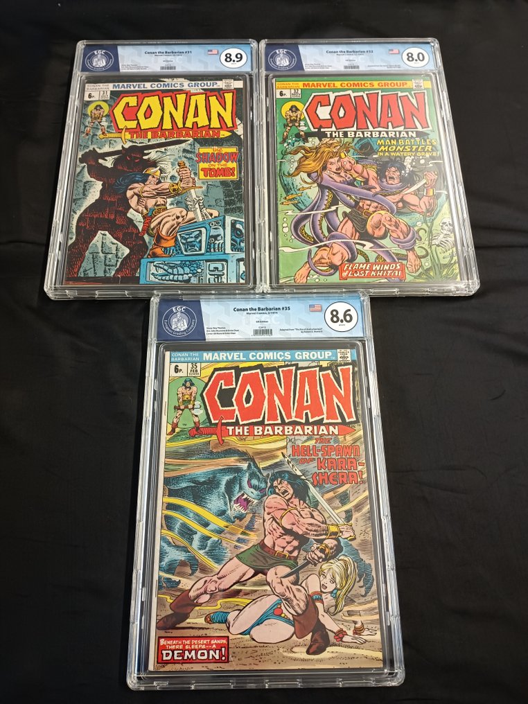 Conan the Barbarian #31 + 32 + 35 - UK Price Variant - EGC 8.9 + 8.0 + 8.6 - 3 Graded comic - Erstausgabe - 1973/1974 #1.0
