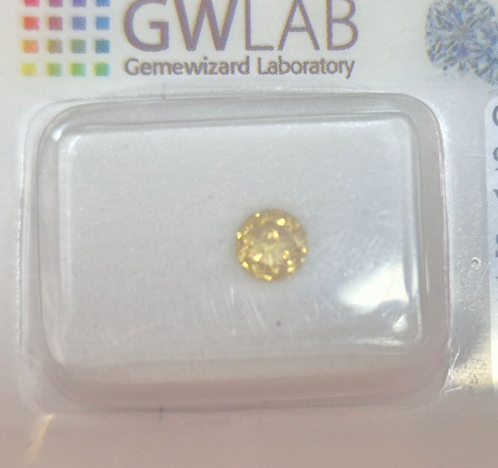 没有保留价 - 1 pcs 钻石 (经彩色处理) - 0.37 ct - 圆形 - Fancy deep 黄色 - SI1 微内含一级 - Gemewizard宝石实验室(GWLab) #1.0