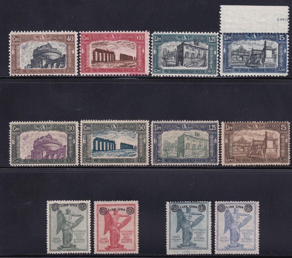 Olasz Királyság 1924 - Vittoria sovr. 1 l. + Milizia I^+III^+ Em. a 3. sorozat Sass S.30+43+54 teljes MNH** f.Oliva Spl #1.0