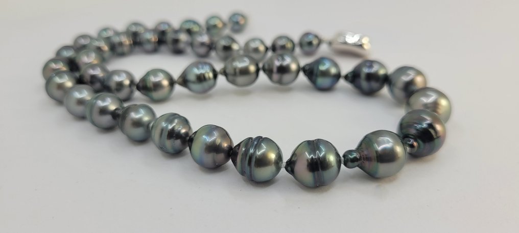 Senza prezzo di riserva - Collana Argento, Perle Tahiti peacock da 8x11mm #4.3