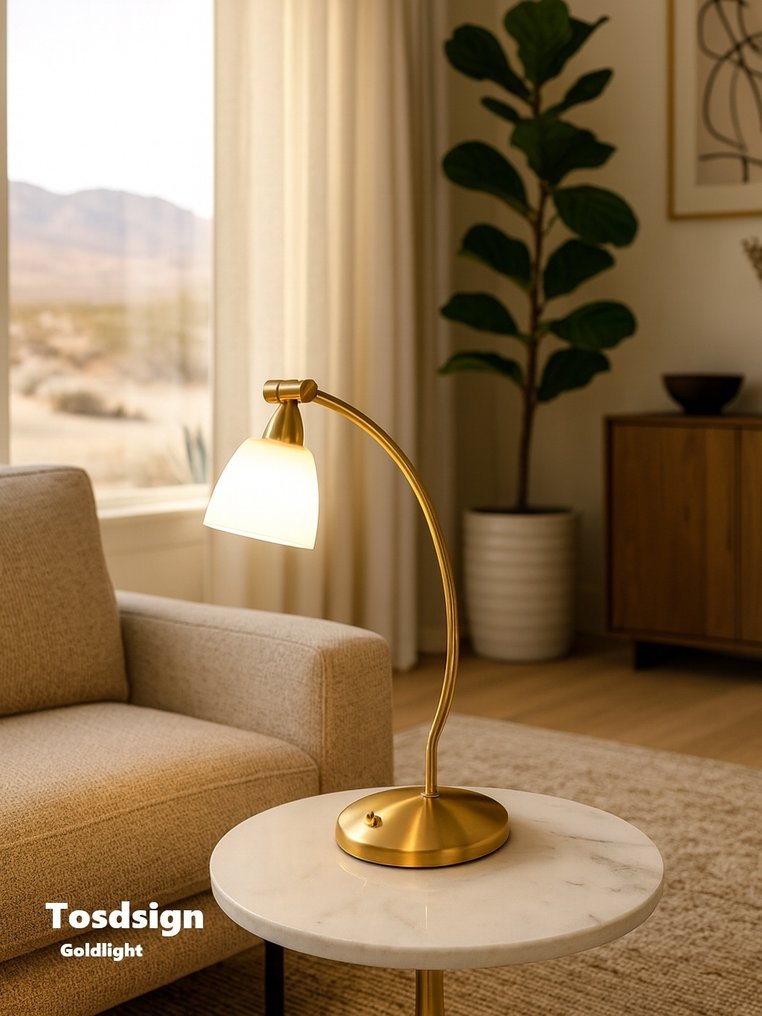 Reliving - 台灯 (2) - 金色拉丝金属和蛋白石/乳白色玻璃 - Goldlight #1.0