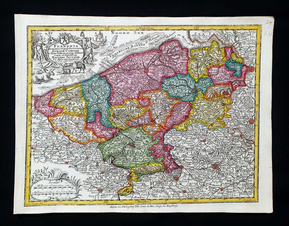Ευρώπη - Ολλανδία / Βέλγιο / Αμβέρσα / Βρυξέλλες / Άμστερνταμ / Μπριζ; Matthaus Seutter / C. Lotter - Flandria Maximus et Pulcherrimus Europae Comitatus - 1721-1750 #1.0