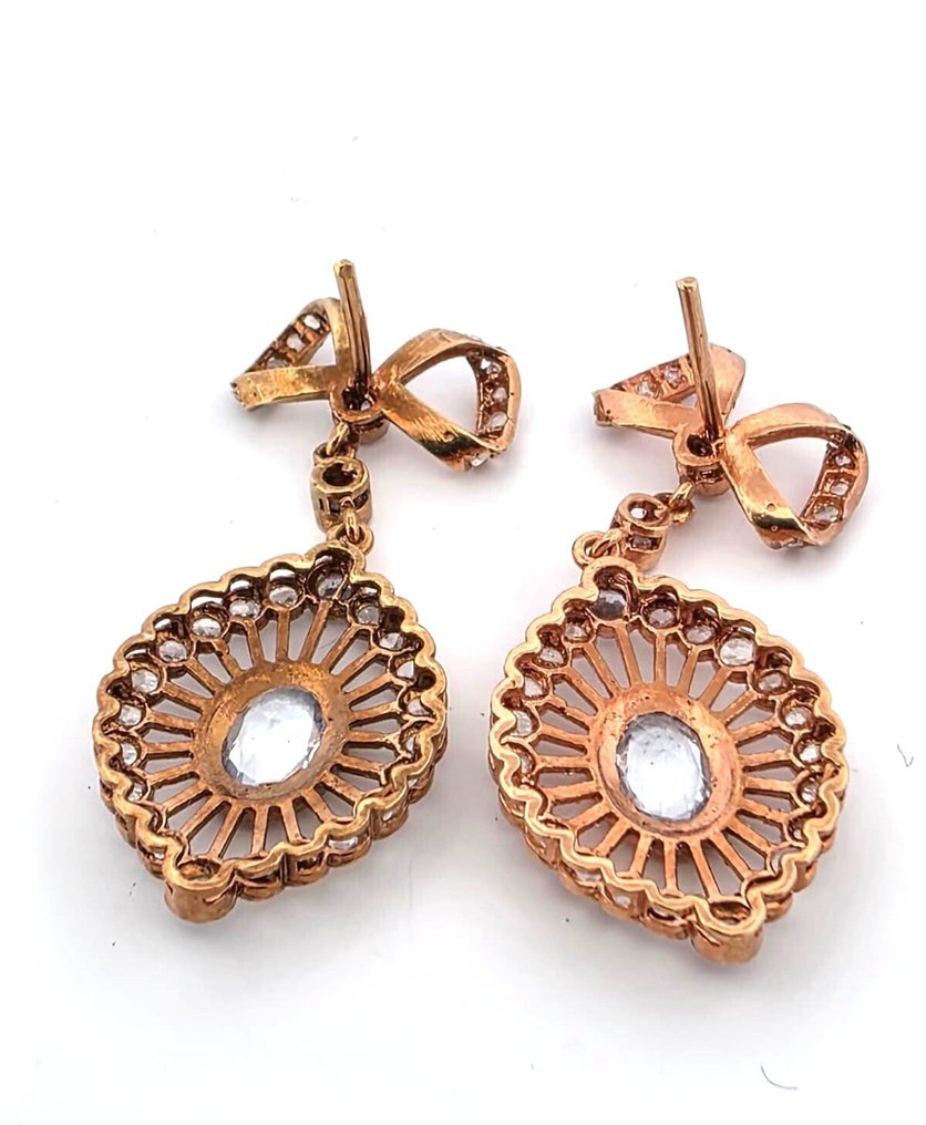 χωρίς τιμή ασφαλείας - Σκουλαρίκια - 9 kt. Ροζ χρυσό, Ασημί Τοπάζιο - Διαμάντι #3.2