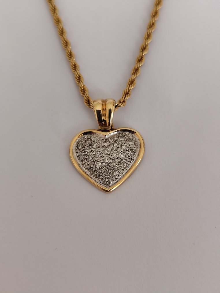 Σετ κοσμημάτων 2 τεμαχίων - 18 καράτια Κίτρινο χρυσό - 1.00ct. tw. Διαμάντι (Φυσικού χρώματος) - Αλυσίδα + κρεμαστό 7,10 γραμμάρια #1.0